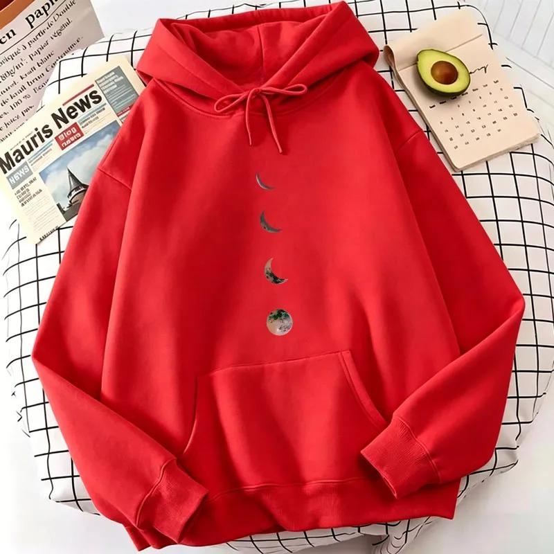 Harajuku Trendy Women's Moon Graphic Print Hoodie Autumn Winter Casual Loose Sweatshirt with Pocket Long Sleeve Casual Women Top