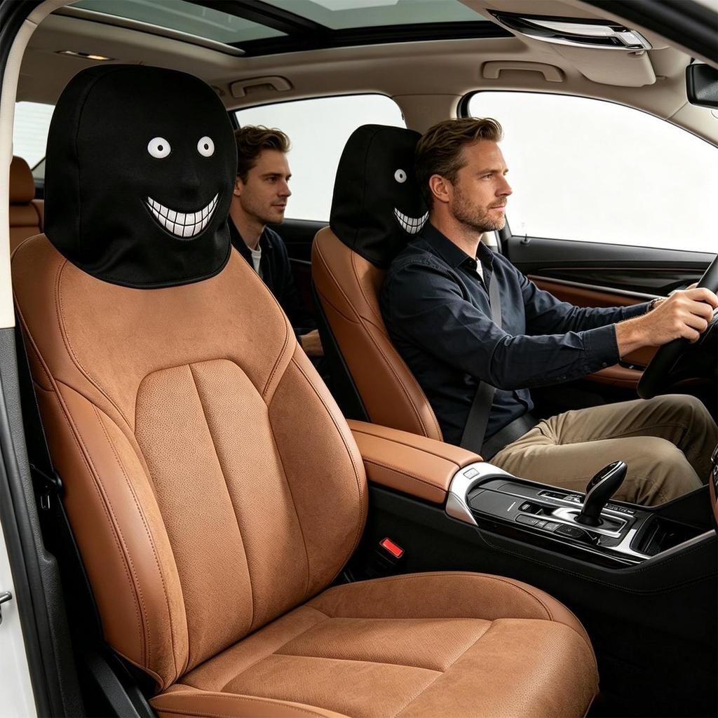 2 Pieces Printed Smiling Car Headrest Cover Halloween Fabric Car Seat Rest Cover Protector Anti-Dirty Automotive Protector