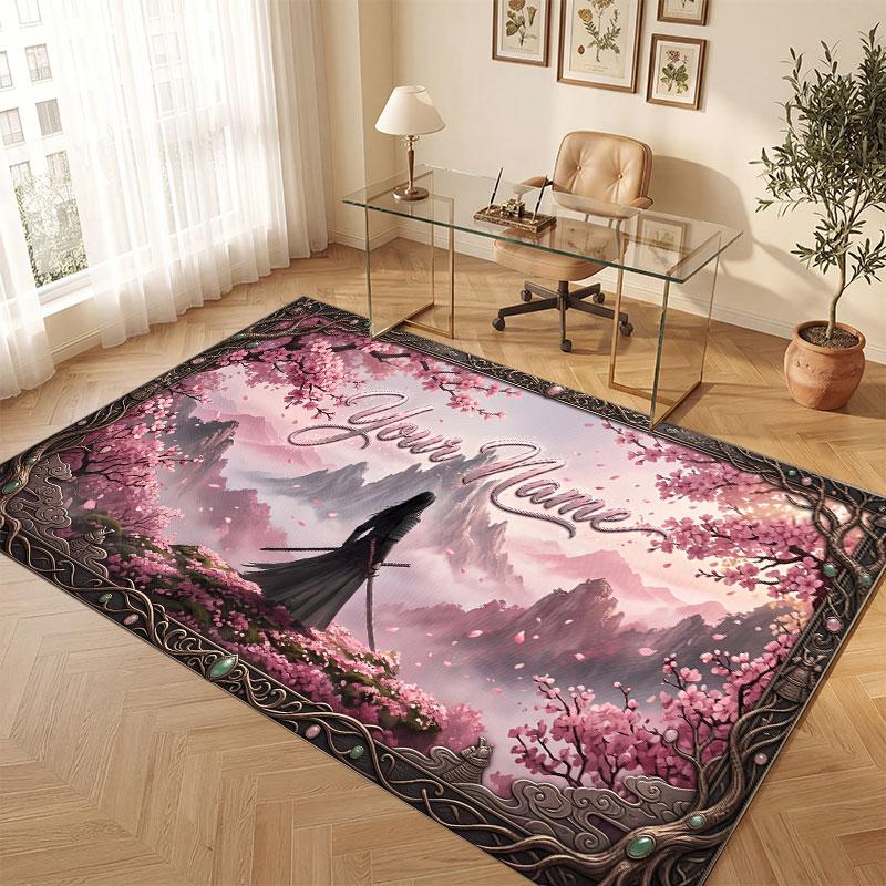 Floral Garden Theme Crystal Velvet Floor Rug Personalized Custom Name Text Warm Carpet Home Decoration
