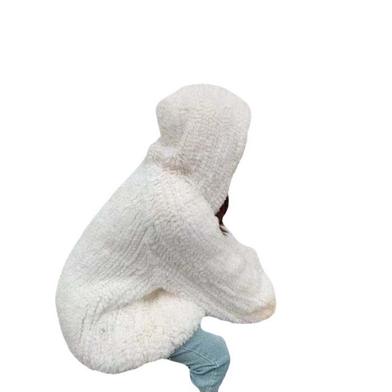 Imitation fur autumn and winter new coat women's imitation rose rabbit hair hooded woven thickened loose women's clothing outer wear