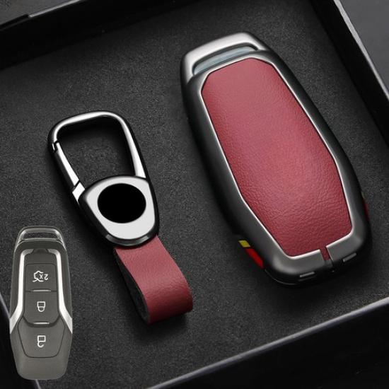 Zinc Alloy Leather Car Key Fob Case Cover For Ford Mustang F-150 Explorer Mondeo