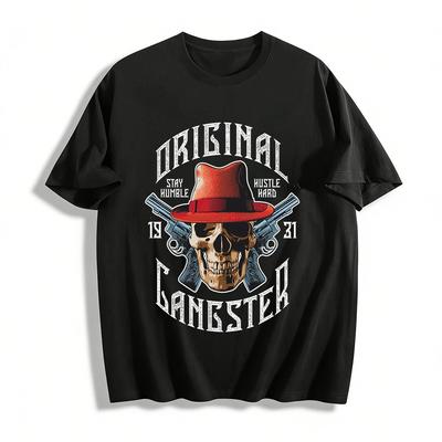 Western Style Skull Double Gun Print Casual Men's Short Sleeve T-Shirt Pure Cotton T-shirt