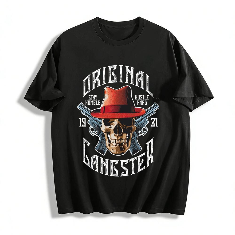 Western Style Skull Double Gun Print Casual Men s Short Sleeve T-Shirt Pure cotton T-shirt XXS