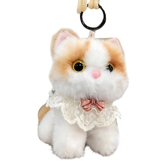 Portable Hanging Plush Pendant Interactive Cat Keychain, Wagging Tail & Meowing Kitten Soft Plushie with Sound Metal Clip, Cute Bag Charm, Comfort
