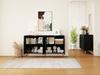 Sideboard in Mid-Century Design, Black Hallway Cabinet with 3D Grooves & Arched Doors, Wood Material, Adjustable Shelves, Gold-Colored Metal Feet