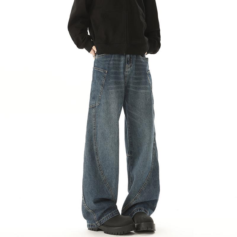 LKTM Men's American Retro Wide-Leg Jeans: Trendy Loose-Fit Scimitar Pants for Couples