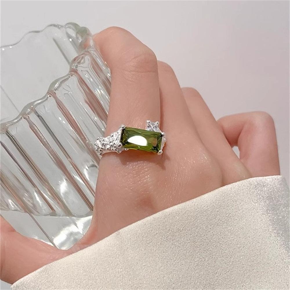 Grandmother Green Silver Ring Personality Zircon Super Flash Open Ring Index Finger Ring