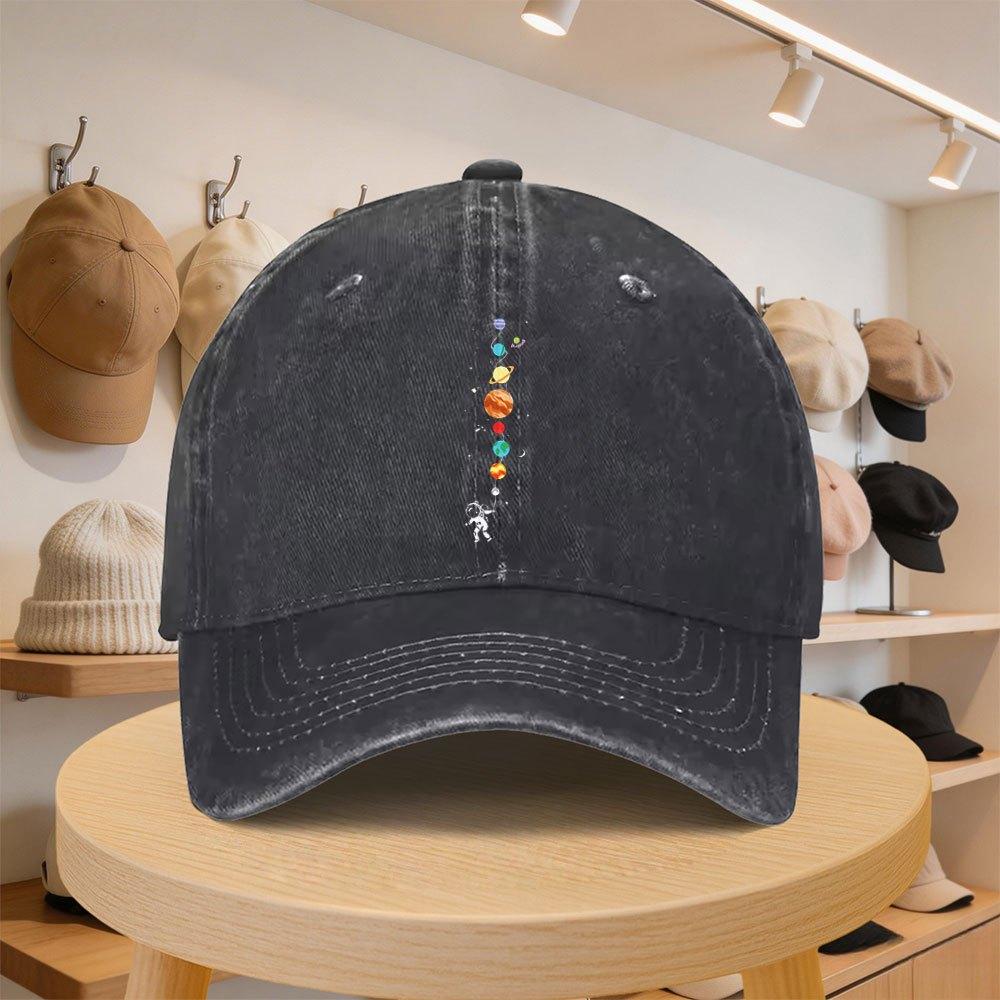 Mens Baseball Cap Astronaut Floating On Planets Fashionable Casual Hat Adjustable for Spring and Autumn Outings Travel B