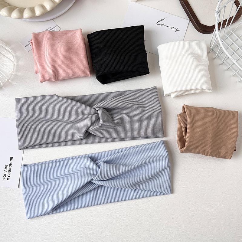 European-American Striped Solid Color Yoga Headband - Women's High Elasticity Hair Band