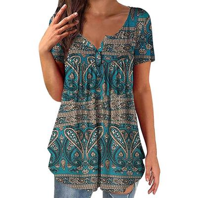 Mode Damen T-Shirts Sommer Trendige Neue Oberteile Digitaldruck Lässig Trendig Kurzarm Henry Shirt