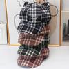 Cute cat ear plaid octagonal hat female autumn and winter retro embroidered beret showing face little girl versatile newsboy hat