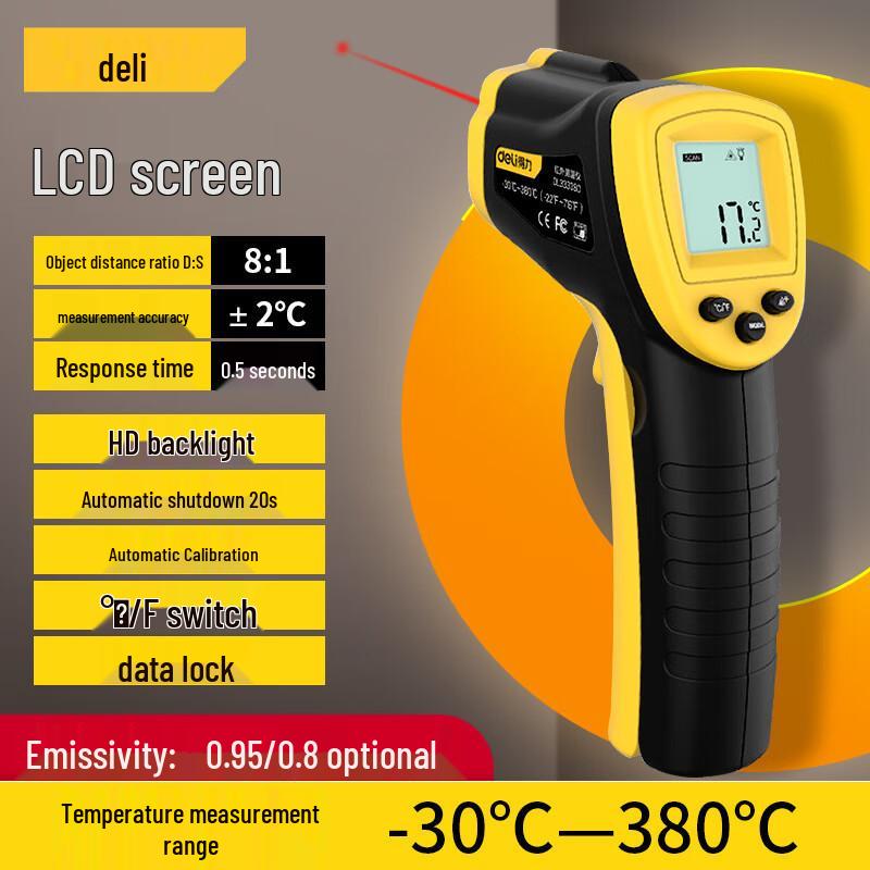 Deli High-Precision Industrial Infrared Thermometer for High and Low Temperatures