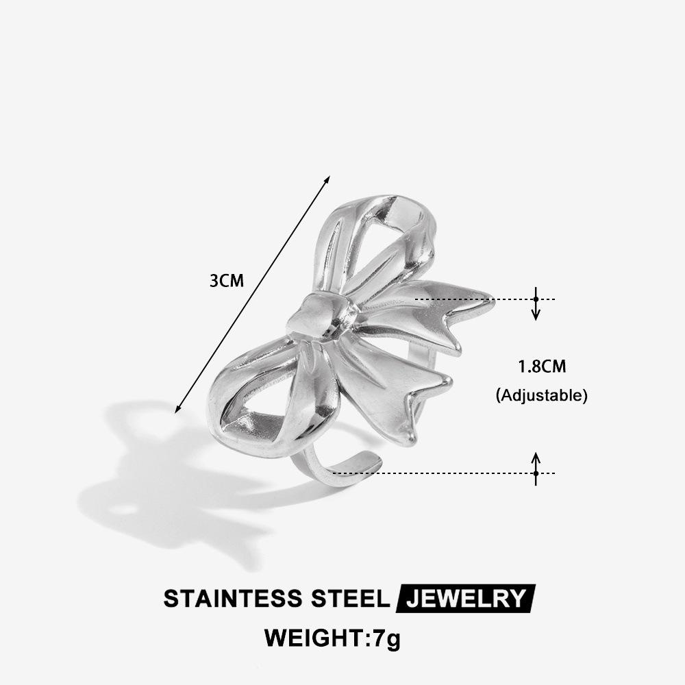 Bowknot 18k Gold Stainless Steel Open Ring for Women - European & American Style, Versatile & Unique Jewelry Gift