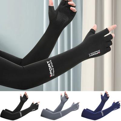 Sun Protect Fingerless Gloves Ice Silk Long Sleeve Arm Sleeves UV Guard Quick Dry Anti Slip for Summer Outdoor Sports
