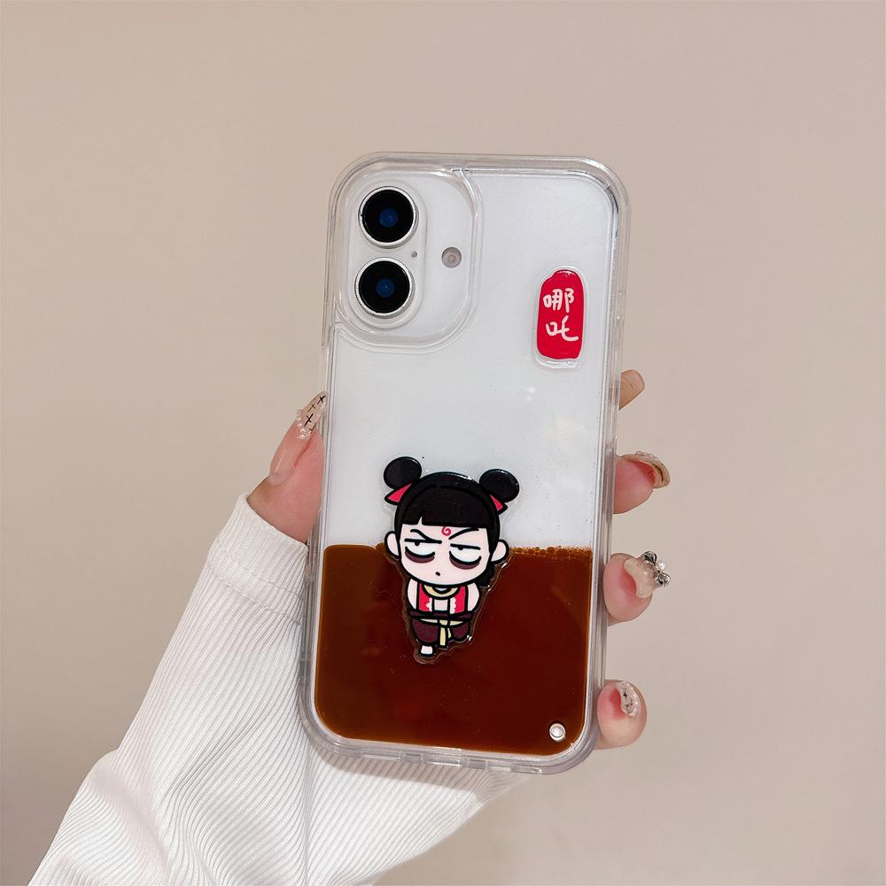 Cartoon simple application Apple 16 mobile phone case liquid crystal sticker Nezha Aobeng iphone15promax case