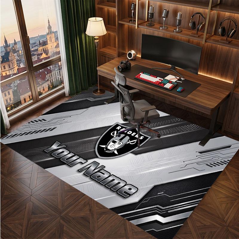 Tappeto in Cristallo Vellutato Personalizzato Las Vegas Raiders, Tappeto Morbido Antiscivolo con Testo Nome Personalizzato per Soggiorno Camera da Letto