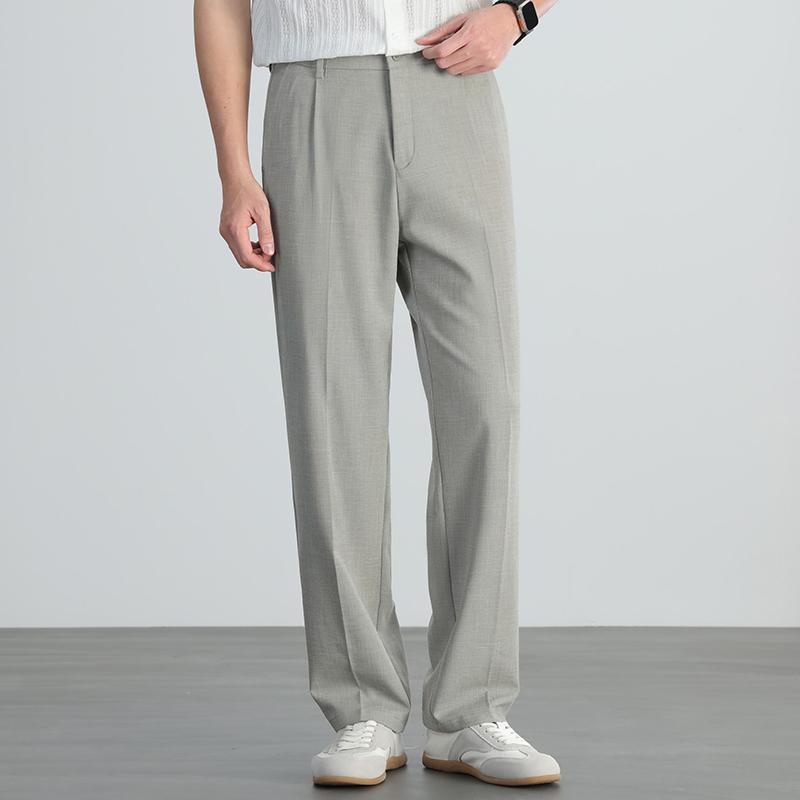 High end [Tencel Linen] men's summer thin straight leg pants for commuting, business, no ironing, casual men's pants