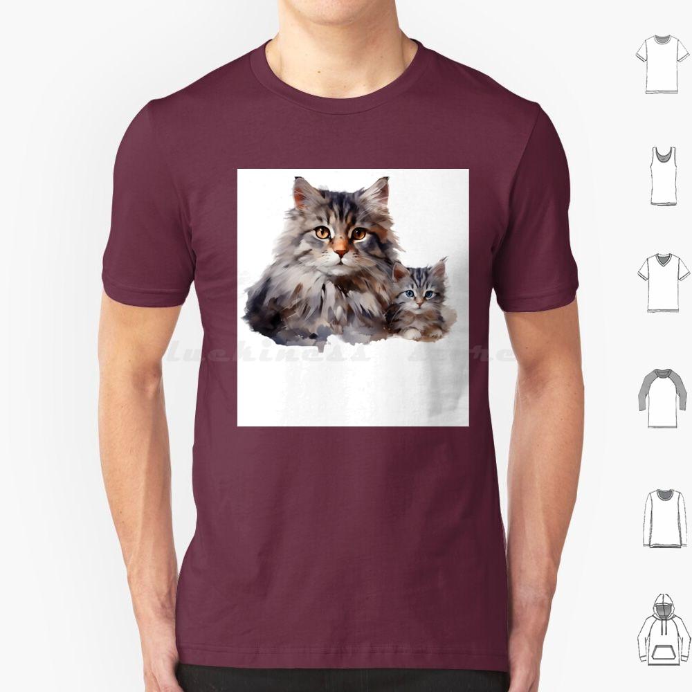 Loving Mother Cat And Her Playful Kitten T Shirt Cotton Men Women DIY Print Cat Illustration Mother Cat And Kitten Cute Cat