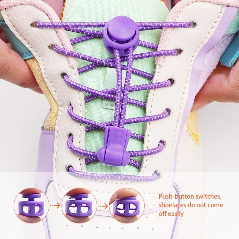 2 Pair round Elastic Shoelaces for Kids & Adults No-Tie Lock Shoelace Sneakers Quick-Lock Shoe Laces Accessory Pack