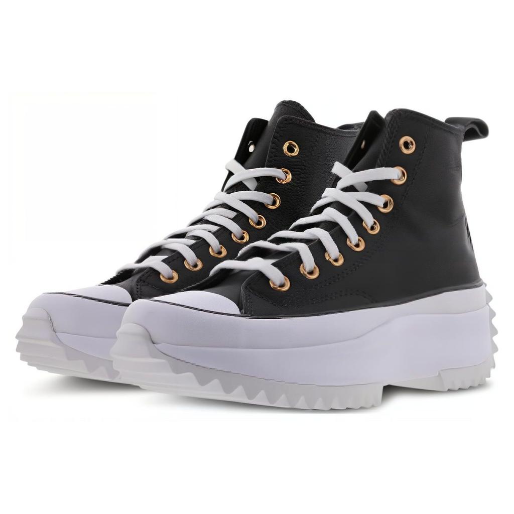 Converse Run Star Hike Leather Comfortable Versatile Trendy High-Top Canvas Shoes Unisex Sneakers Black A04183C