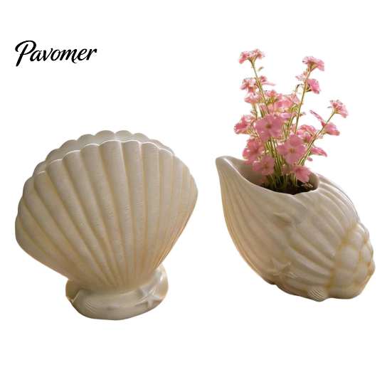 Small Decorative Indoor Planter Seashell Conch Succulents Planter, Resin Ocean-Themed Flower Pot with Drainage Hole, Wedding Table Centerpieces Beach