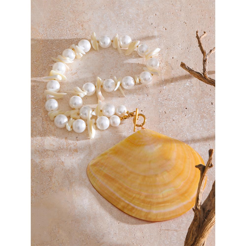Eetit Ankünfte Gelbe Große Muschel Anhänger Halskette Ozean Stil Simulierte Perlen Kette Handgefertigt Hochwertiger Schmuck 2025