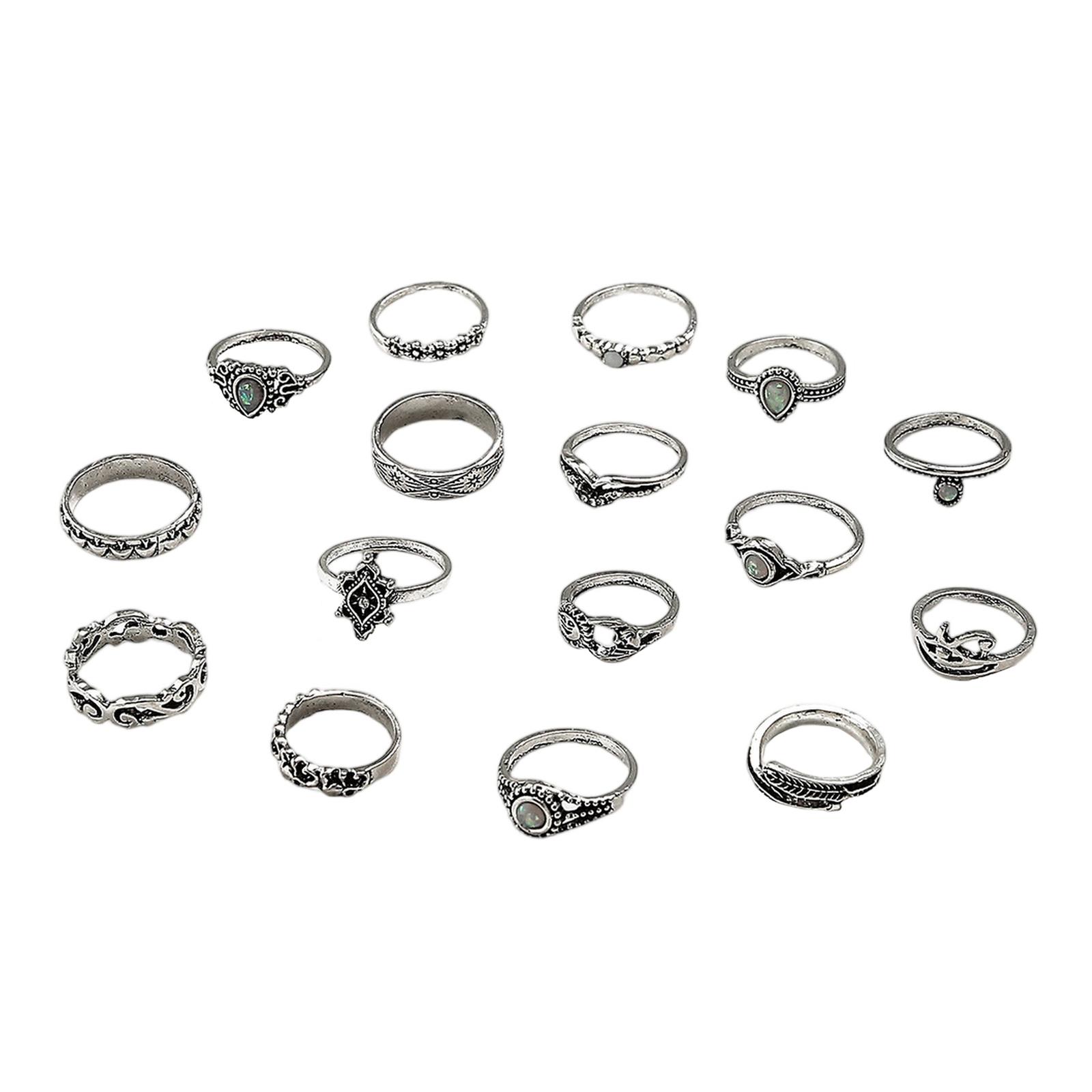 

Модный женский набор из 16 колец - Женское кольцо Металлическое кольцо Глянцевое кольцо Металлическое кольцо Праздничный подарок One Size серебряный