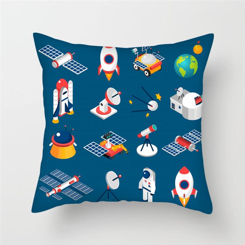 Cartoon Astronaut Rocket Spaceship Sofa Home Bedroom Decoration Pillowcase Kids Room Space Theme Cushion Cover