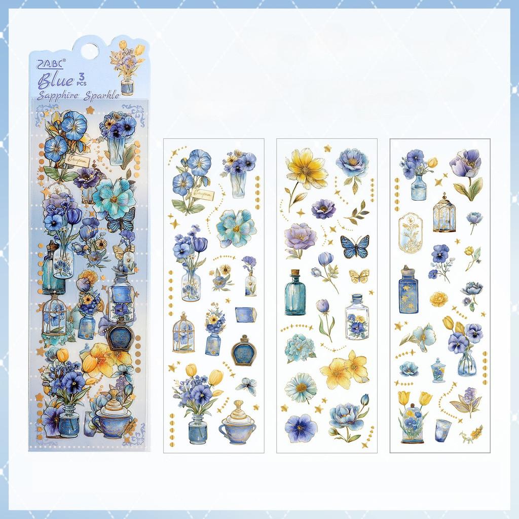 3sheets PET Flowers Stickers Decor Junk Journal DIY Scrapbooking Supplies Collage Decoration Stickers
