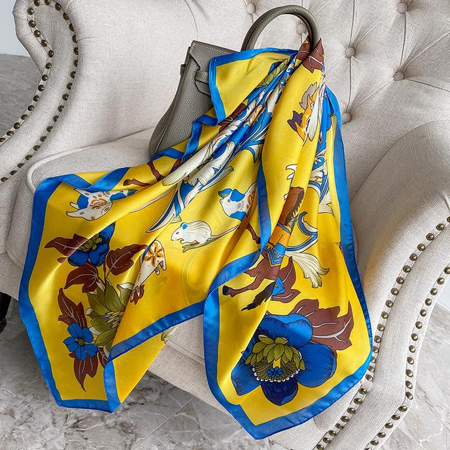 90cm *90cm Design Scarf Lady Shawl Printed Silk Felt Headscarf Scarf Lady Headscarf Square Scarf Lady Wrap Scarf 2021