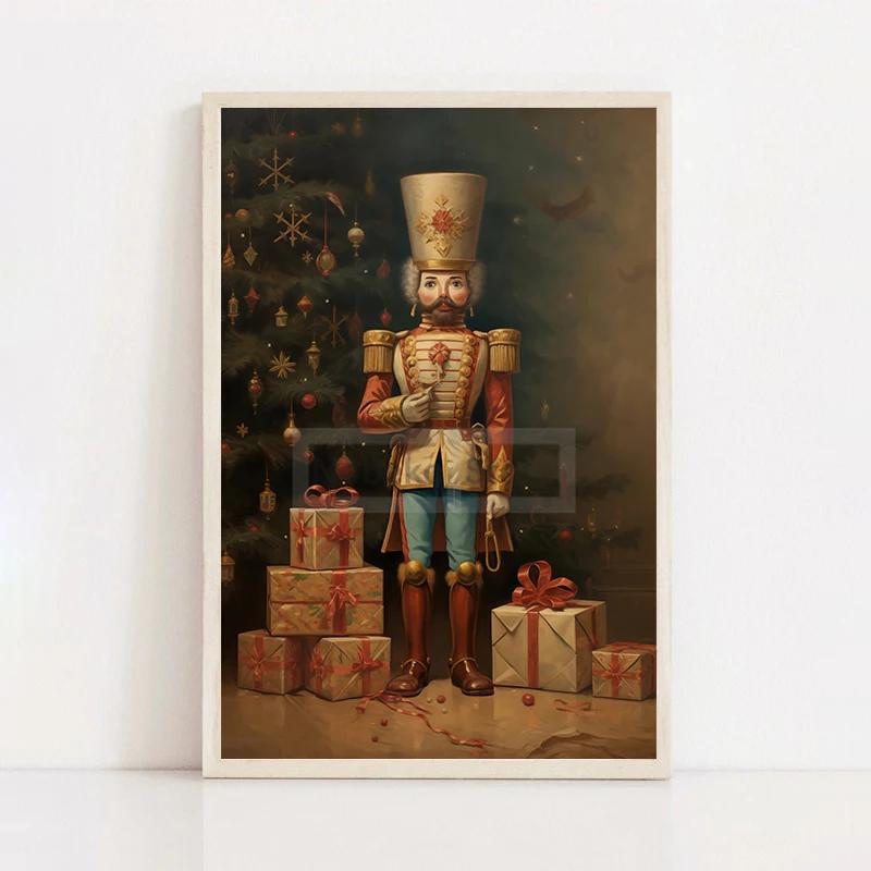 

Vintage Christmas Nutcracker Gingerbread Man Posters Festive Holiday Canvas Wall Art for Home Room Decor 21X30CMNo Framed