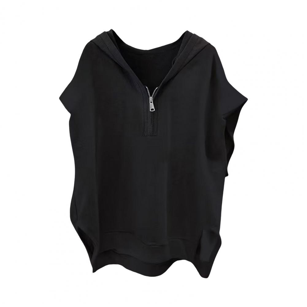 Jinmeige childrens clothing Heren Top Hip Hop Stijl Losse Rits Capuchon Effen Kleur Mouwloos Pullover Streetwear Club Party Street Dance Hoodie Fitne XXL zwart