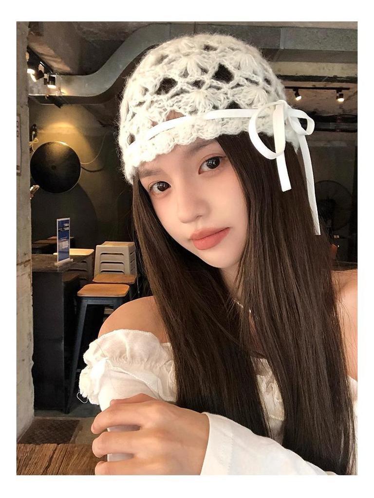 Women's Korean-Style Breathable Knit Crochet Hollow Beanie - Summer, Thin & Versatile