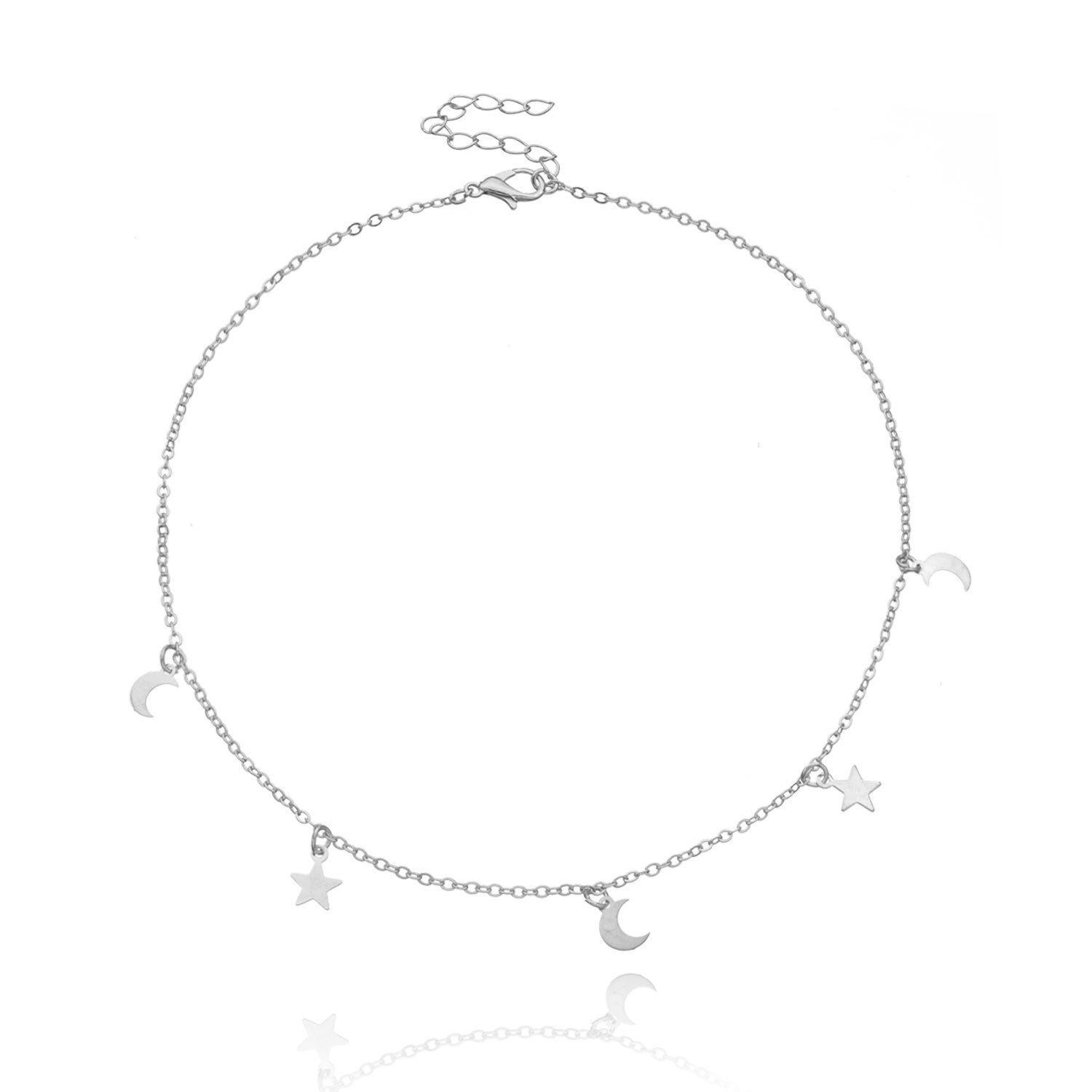 

Europe, America, trend crescent moon five-pointed star pendant necklace women, hot-selling personality temperament items срібний