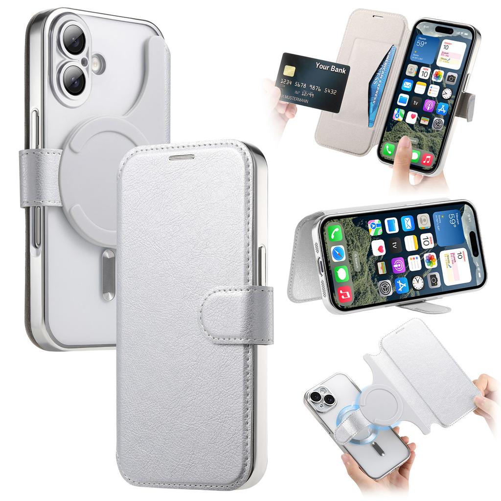 CASENEO For iPhone 16 Case with Lens Film TPU Inner Shell Detachable Leather Phone Cover