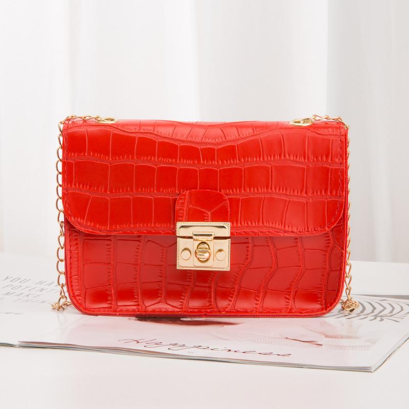 Guangzhou Women's Bag Winter Crocodile Pattern Lock Chain Small Square Bag Single Shoulder Oblique Span Candy Color Mobile Phone Bag