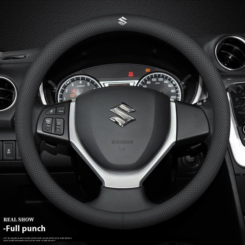TLIN5 Car Leather Ventilate Anti-Slip Steering Wheel Cover For Suzuki S-Cross Swift SX4 Vitara Jimny Grand-Vitara Baleno Ciaz Samurai