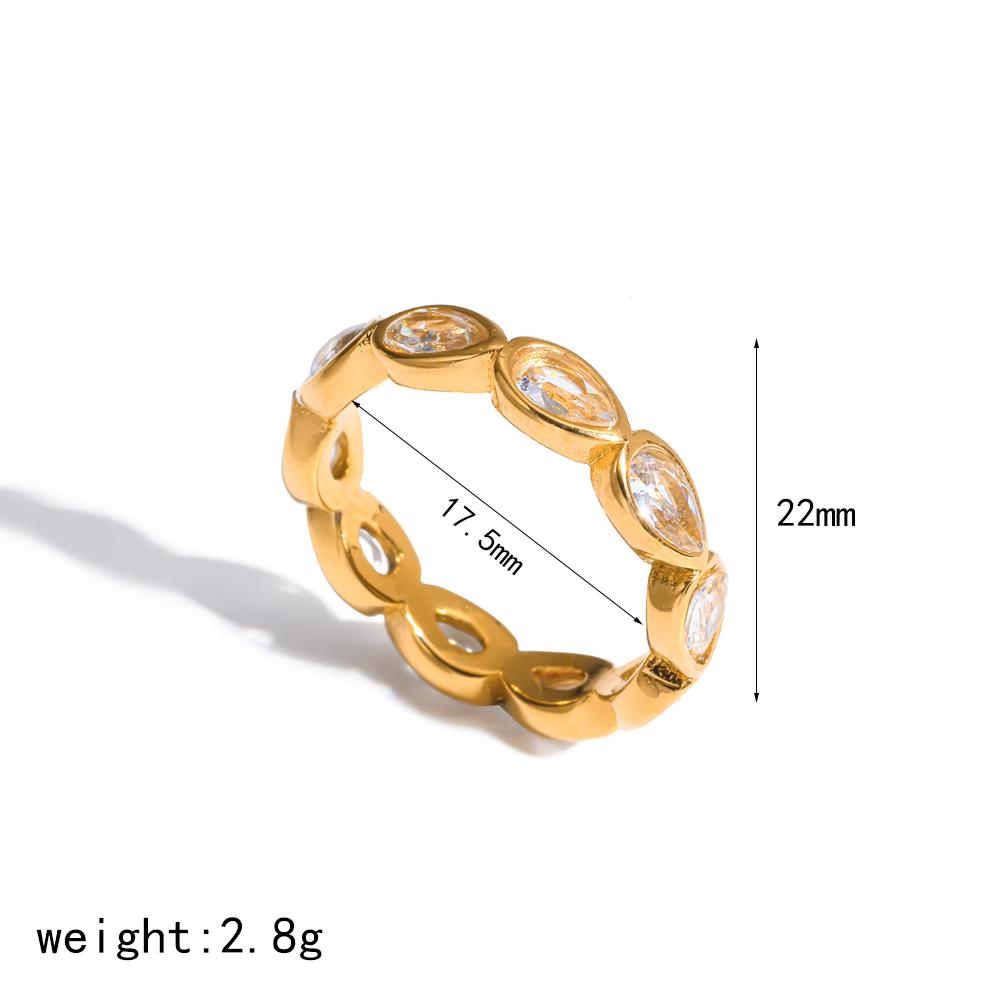 Exquisite Sparkling Peach Heart Zircon Fashion Stainless Steel Rings For Women 18K Gold Plated Jewelry Waterproof Accessories