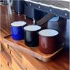 Vintage Enamel Coffee Mug Set with Lids and Rope Handles