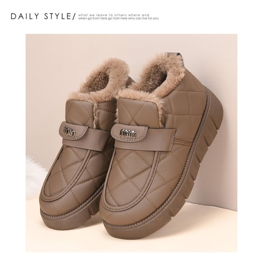 Winter Fleece Wool Fashionable Cotton Shoes, Comfortable Thick Soled Snow Boots for Women, Autumn Warm and Cold Resistant Cotton Boots