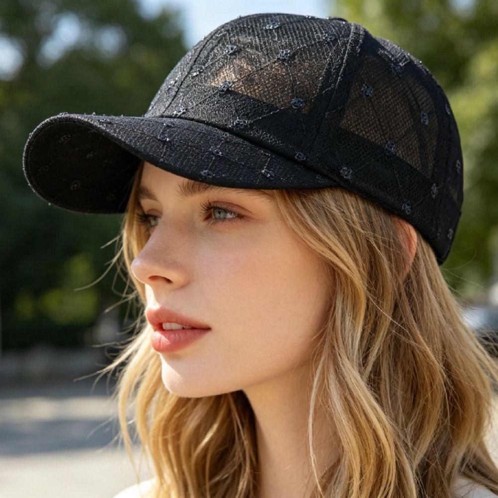 Lace Flower Embroidery Summer Baseball Cap Adjustable Sun Protection Breathable Baseball Hat Hollow Floral Women's Hat