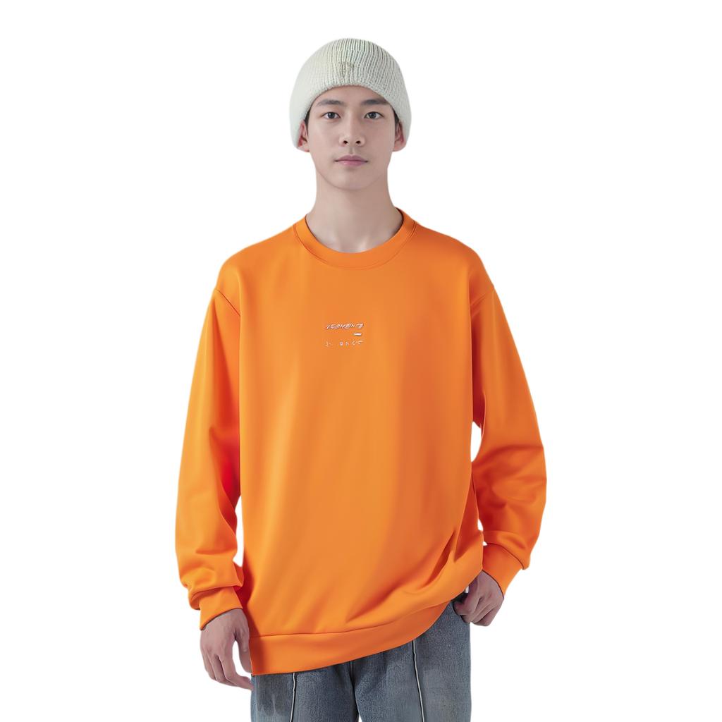 Li-Ning Fitness Series Solid Color Logo Print Pullover Sweatshirt Men sweatshirt Ice-Orange AWDT035-4