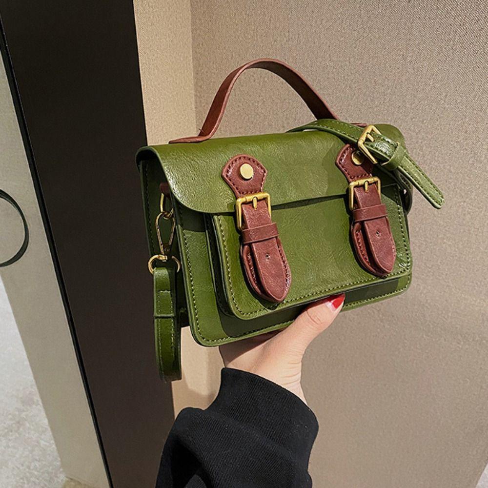 Estilo Universitario Retro Bolso Cambridge Bolso de Hombro de Cuero PU Bolso Cruzado Simple Streetwear