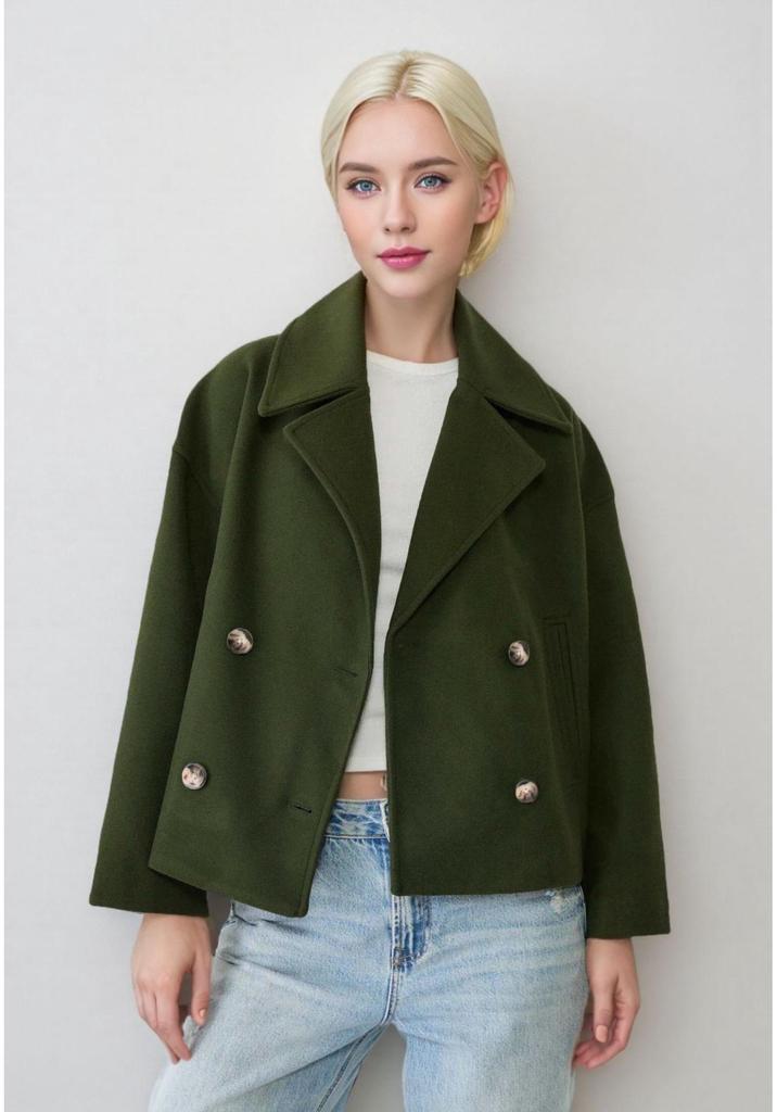 2025 Herbst Damen Europäischer & Amerikanischer Stil Zweireihiger Kurzer Wollmantel