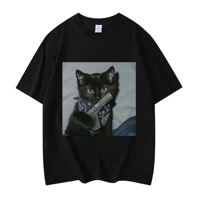 Funny Cat Gang Meme Graphic T Shirts Men's Women's Fashion Vintage Short Sleeve T-shirt High Quality Cotton Oversized T-shirts
