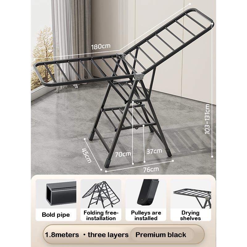 Household Airfoil Floor Drying Rack Balcony Multifunctional Folding Hanger Simple Stabilize The Carbon Steel Quilt Rack