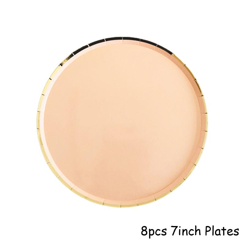 Gold Foil Pink Birthday Wedding Decor Cake Dish Disposable Tableware Carnivals Party Supplies Paper Plate Cup Baby Shower Favors