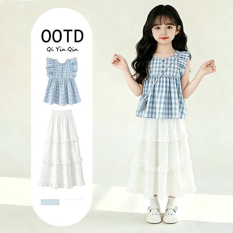 Girls Summer Plaid Cap Sleeve Top and Tiered Skirt Set