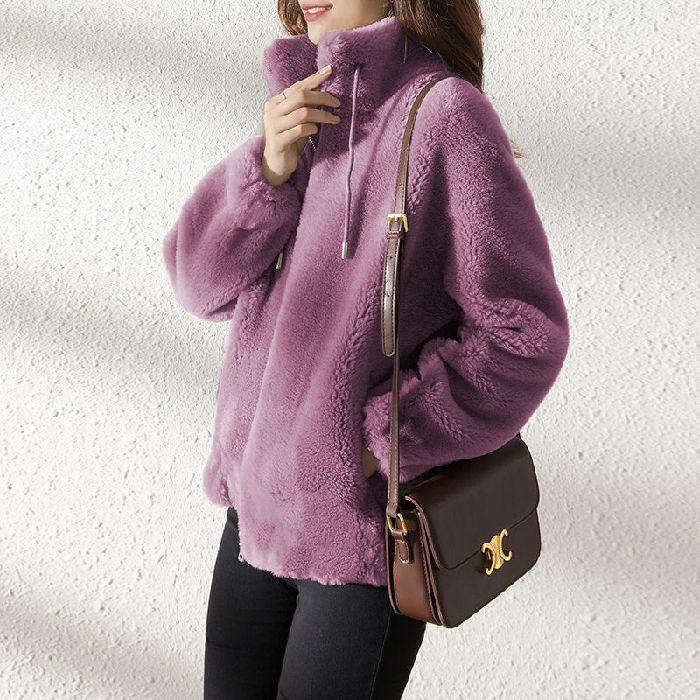 Women's Winter Stand Collar Fleece Coat - Thickened, Double-Sided Zipper Cardigan Sweater