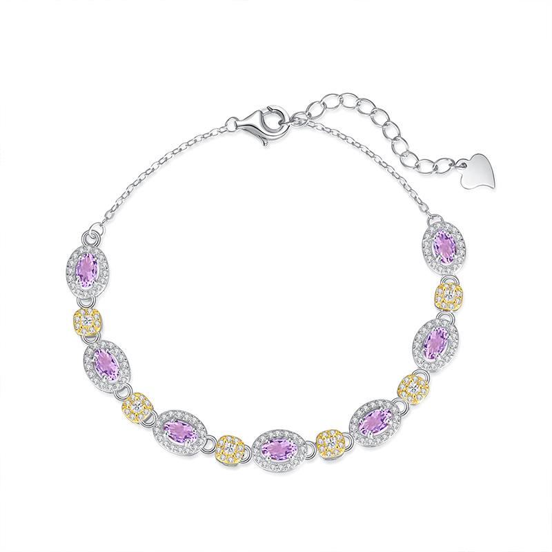 S925 Sterling Silver Bracelet For Women Inlaid Natural Garnet Topaz Crystal Fine Hand Jewelry